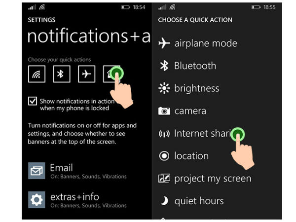 Configuring the Action Center Shortcut
