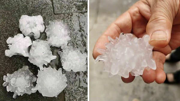திகைப்பில் ஆழ்த்தியுள்ள கொரோனா வடிவில் ஆலங்கட்டி